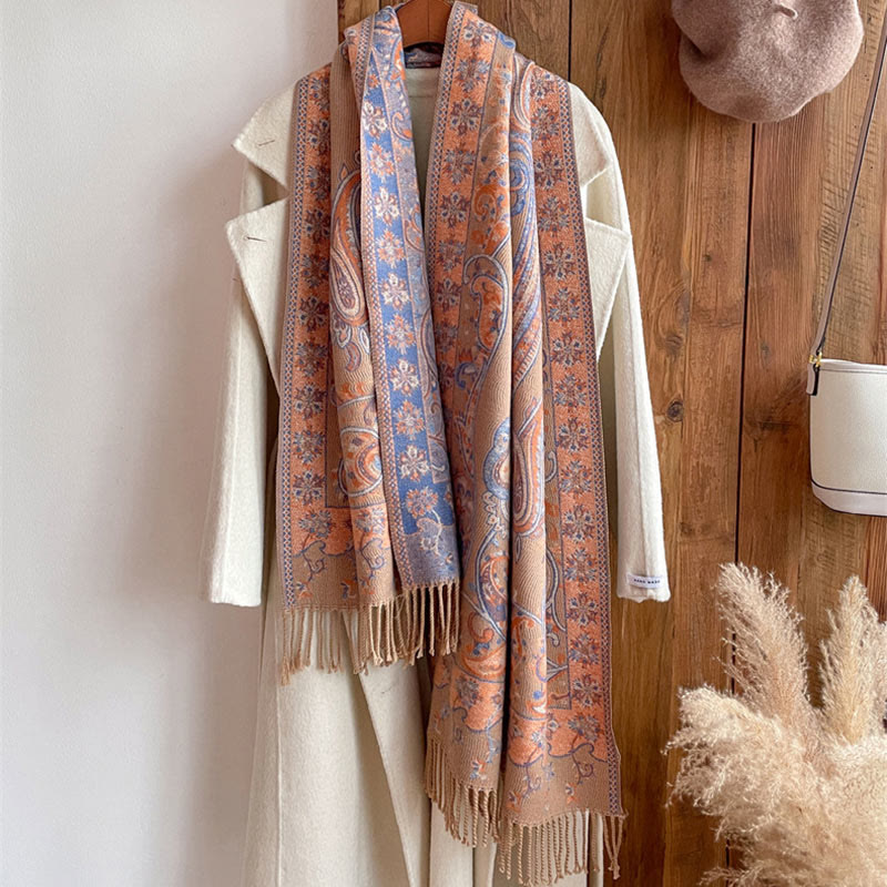 Tibetan Cashew Flower Tassel Shawl Fall Winter Cozy Travel Scarf Wrap