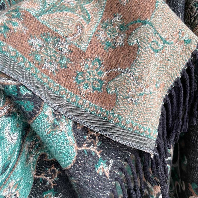 Tibetan Cashew Flower Tassel Shawl Fall Winter Cozy Travel Scarf Wrap