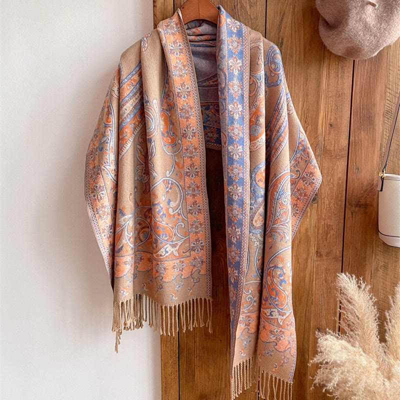 Tibetan Cashew Flower Tassel Shawl Fall Winter Cozy Travel Scarf Wrap