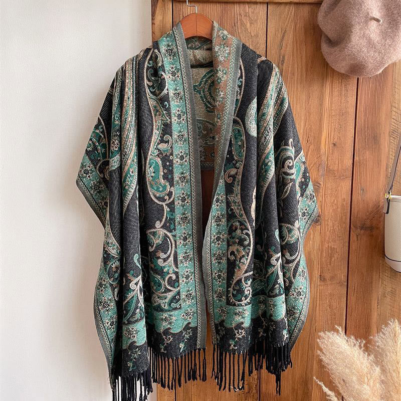 Tibetan Cashew Flower Tassel Shawl Fall Winter Cozy Travel Scarf Wrap