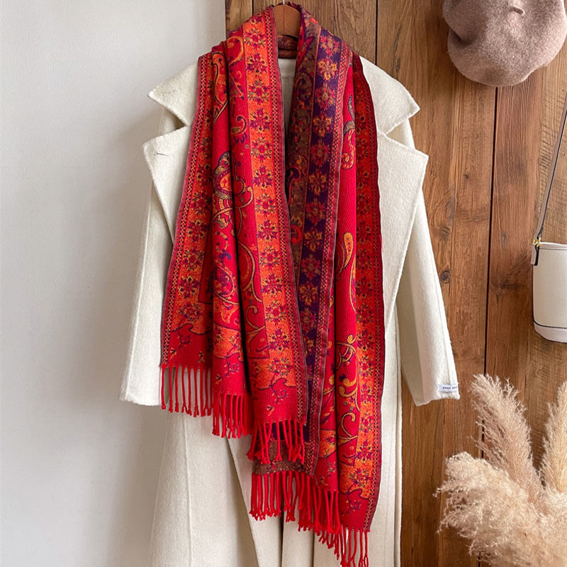Tibetan Cashew Flower Tassel Shawl Fall Winter Cozy Travel Scarf Wrap