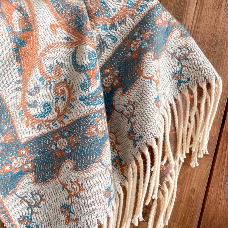 Tibetan Cashew Flower Tassel Shawl Fall Winter Cozy Travel Scarf Wrap