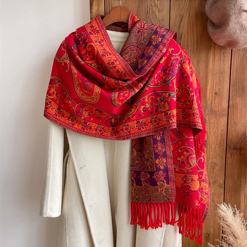 Tibetan Cashew Flower Tassel Shawl Fall Winter Cozy Travel Scarf Wrap