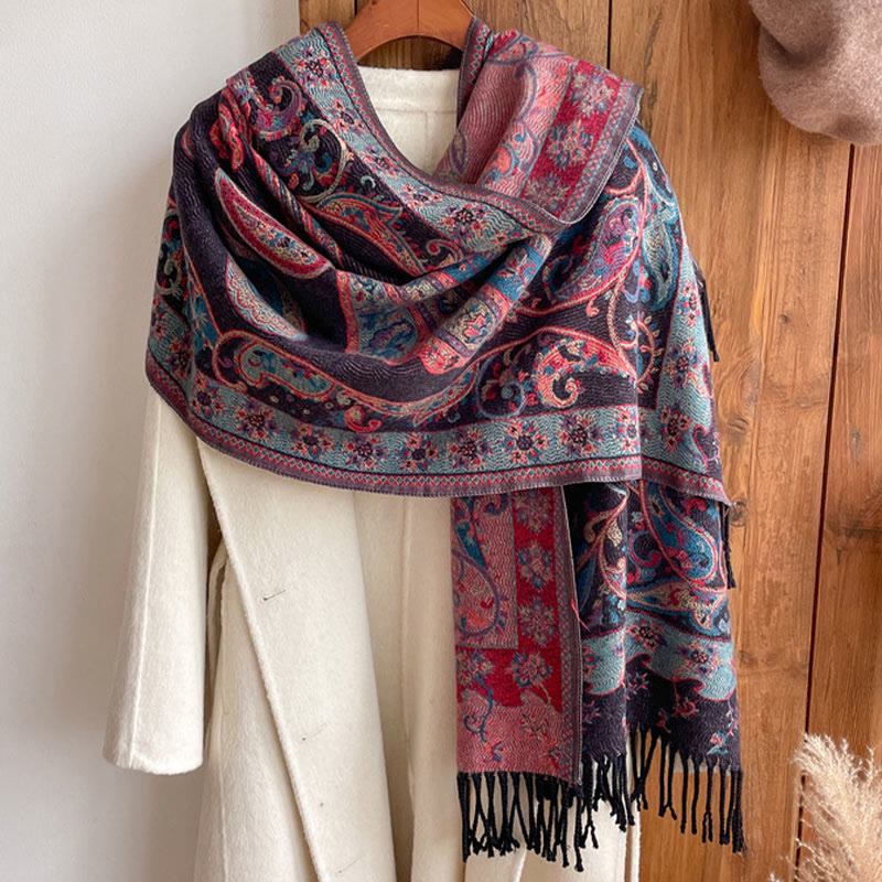 Tibetan Cashew Flower Tassel Shawl Fall Winter Cozy Travel Scarf Wrap