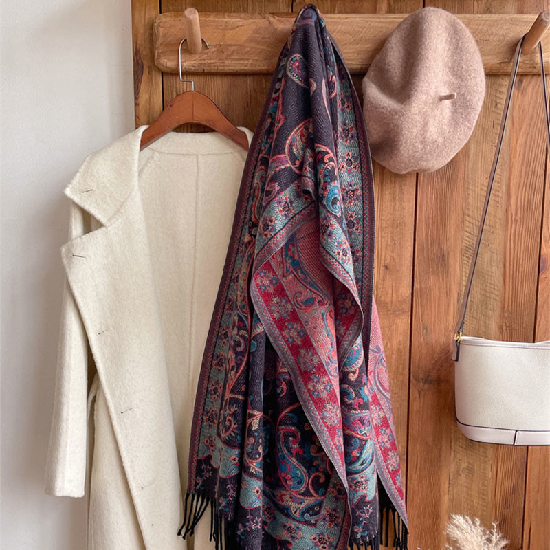 Tibetan Cashew Flower Tassel Shawl Fall Winter Cozy Travel Scarf Wrap
