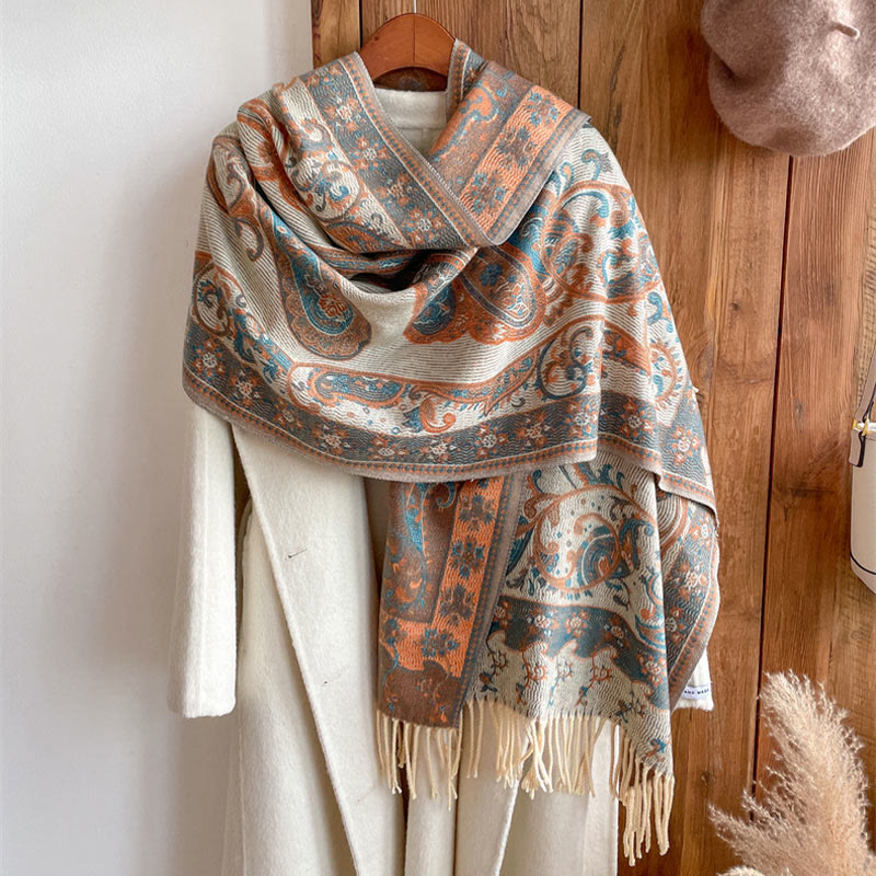Tibetan Cashew Flower Tassel Shawl Fall Winter Cozy Travel Scarf Wrap