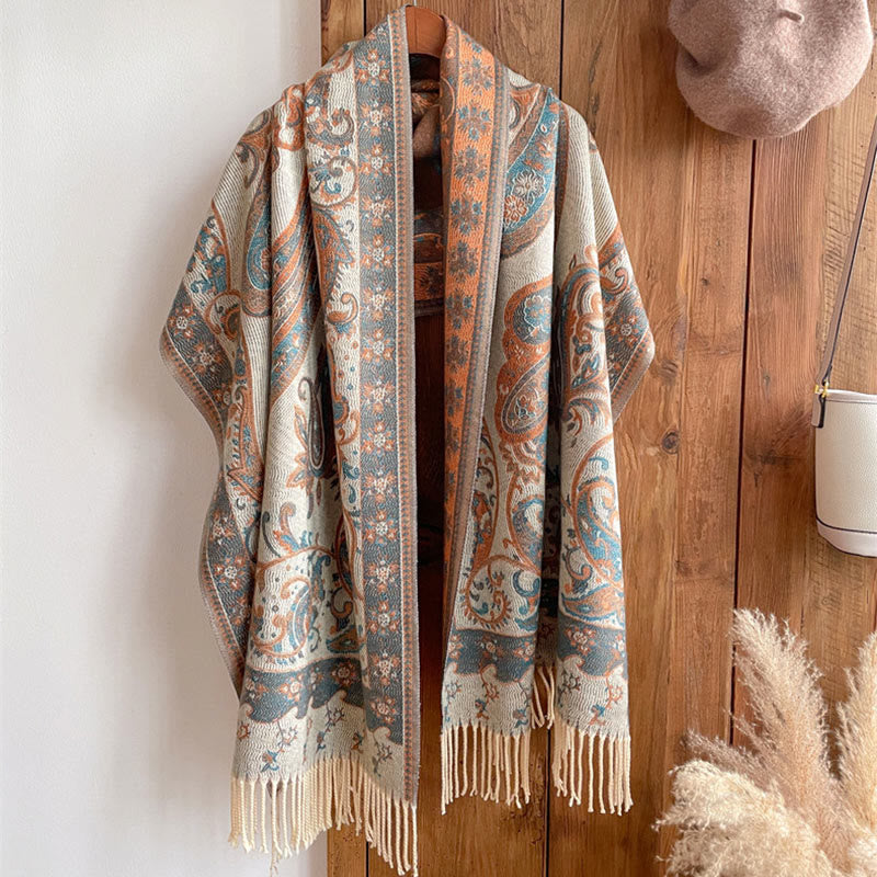 Tibetan Cashew Flower Tassel Shawl Fall Winter Cozy Travel Scarf Wrap