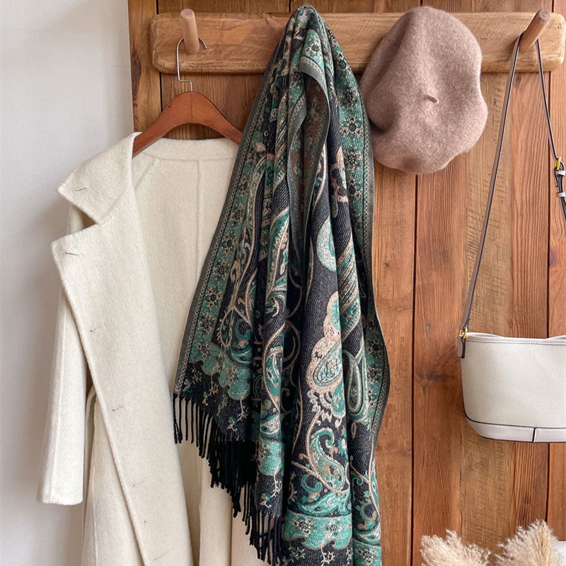 Tibetan Cashew Flower Tassel Shawl Fall Winter Cozy Travel Scarf Wrap