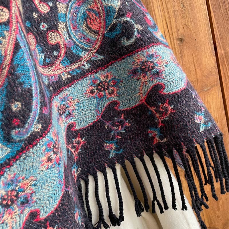 Tibetan Cashew Flower Tassel Shawl Fall Winter Cozy Travel Scarf Wrap