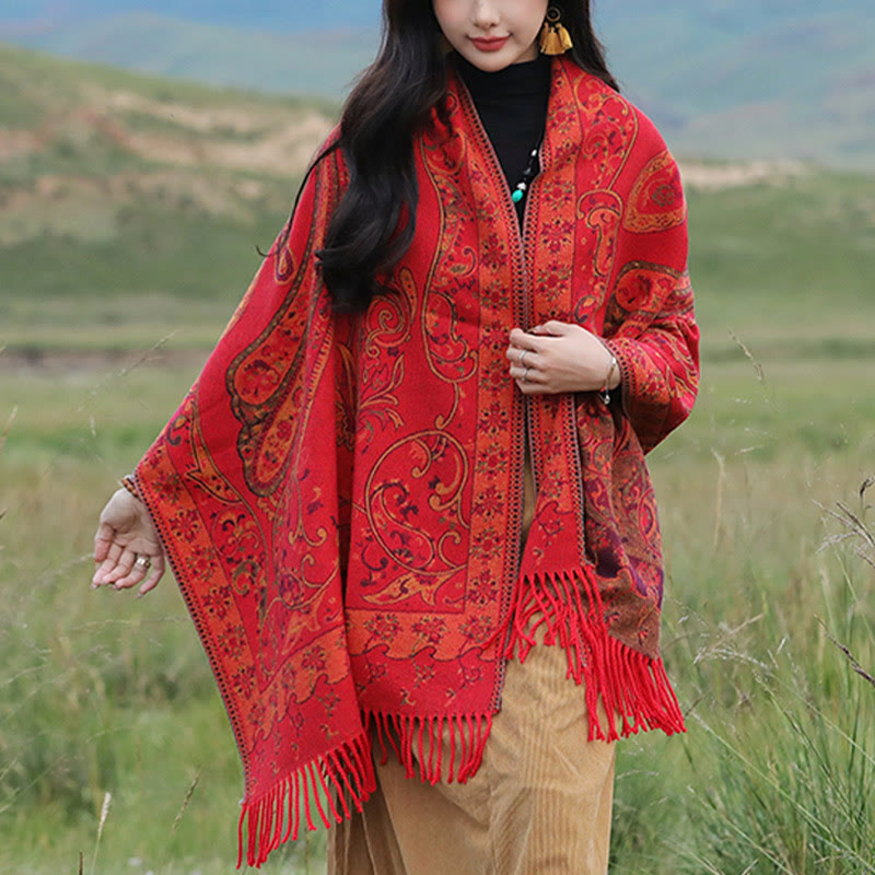 Tibetan Cashew Flower Tassel Shawl Fall Winter Cozy Travel Scarf Wrap