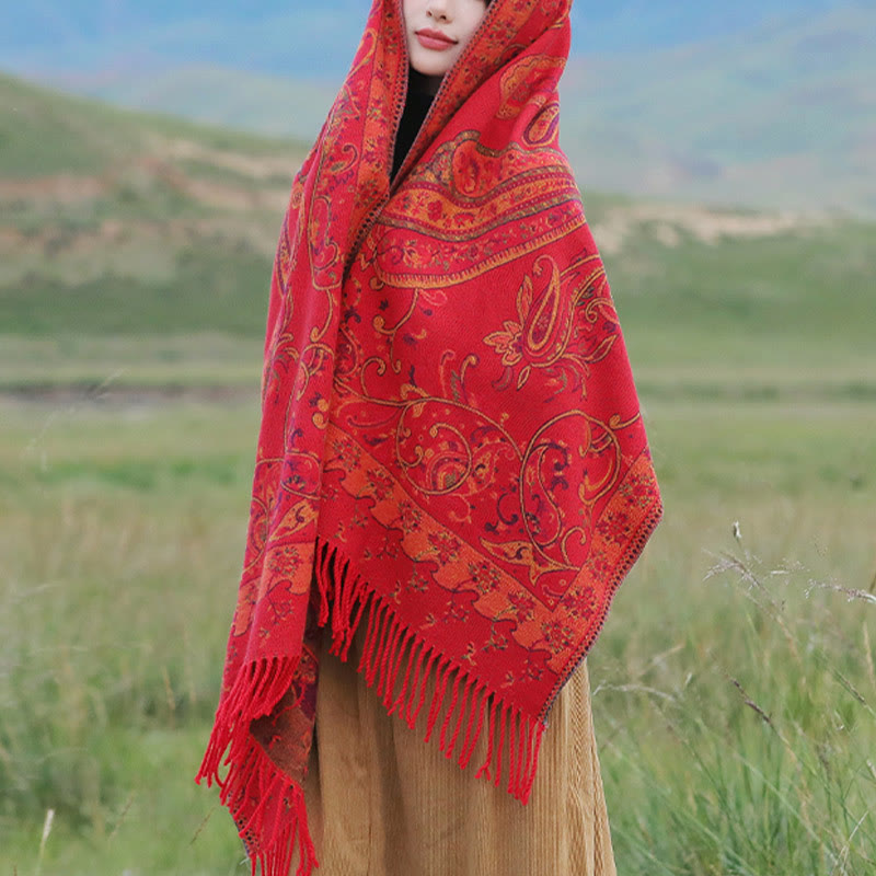 Tibetan Cashew Flower Tassel Shawl Fall Winter Cozy Travel Scarf Wrap
