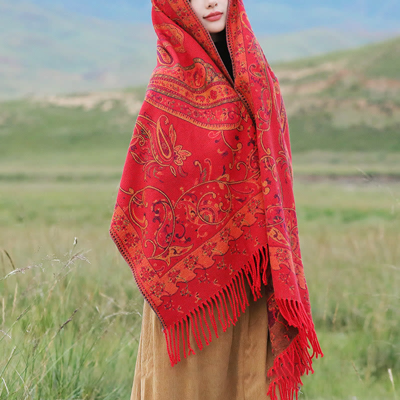Tibetan Cashew Flower Tassel Shawl Fall Winter Cozy Travel Scarf Wrap