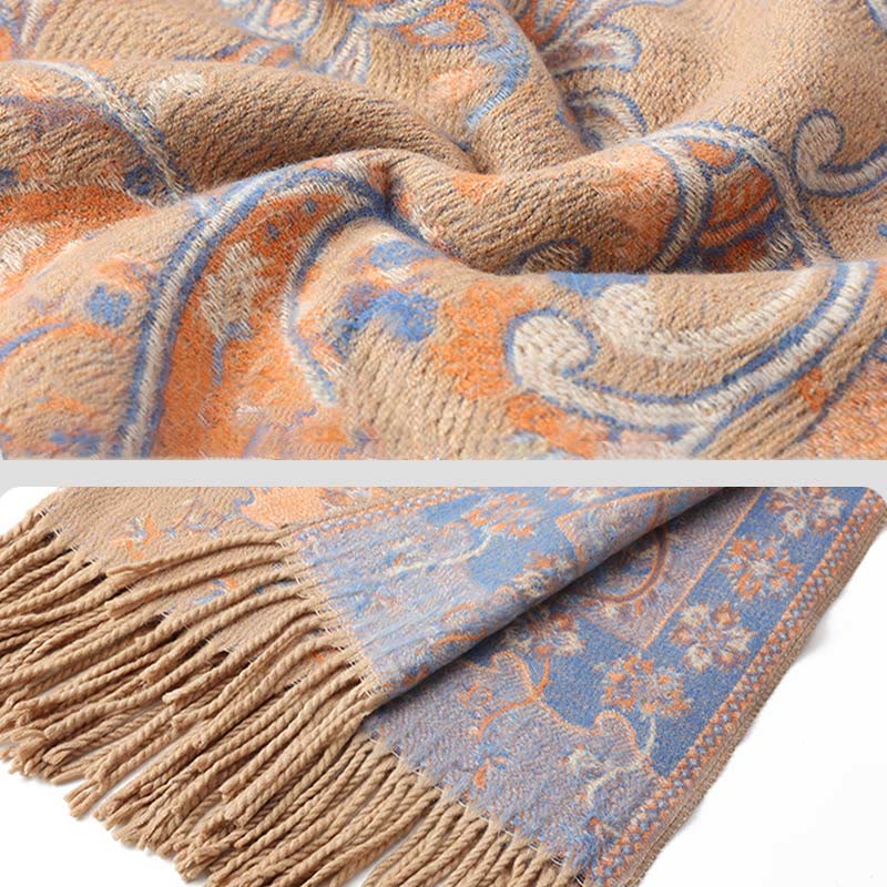 Tibetan Cashew Flower Tassel Shawl Fall Winter Cozy Travel Scarf Wrap