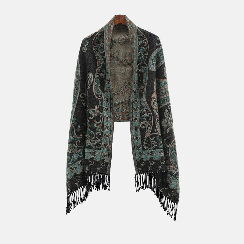 Tibetan Cashew Flower Tassel Shawl Fall Winter Cozy Travel Scarf Wrap