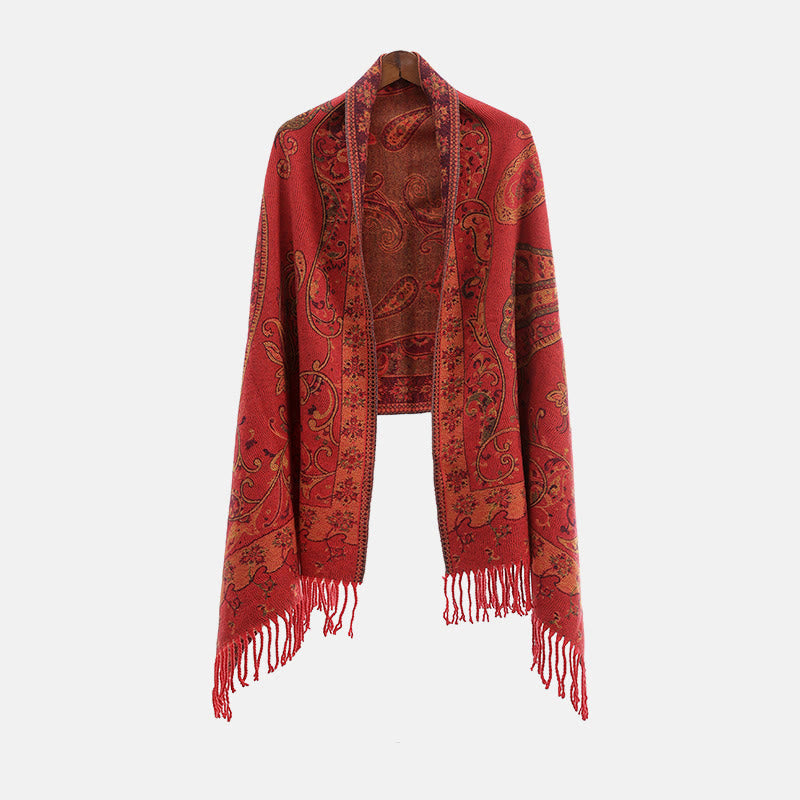 Tibetan Cashew Flower Tassel Shawl Fall Winter Cozy Travel Scarf Wrap