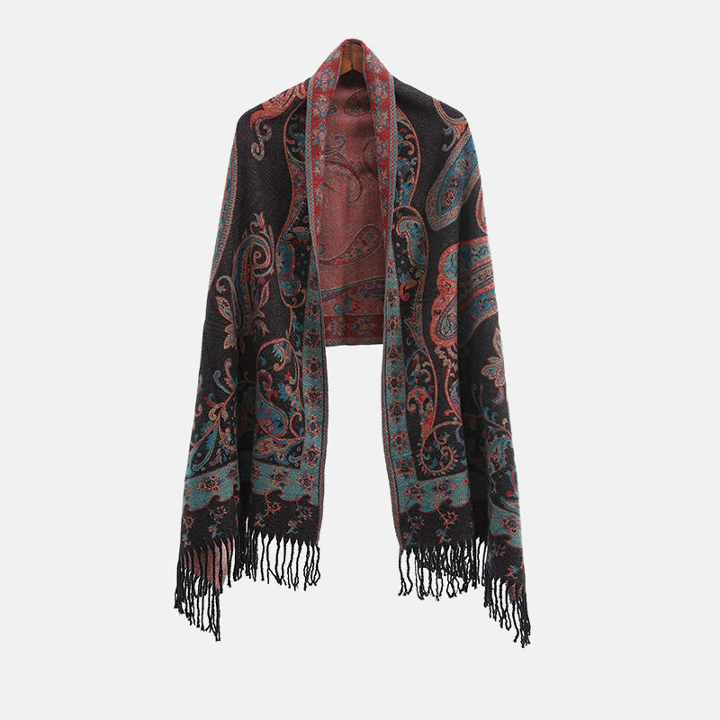 Tibetan Cashew Flower Tassel Shawl Fall Winter Cozy Travel Scarf Wrap