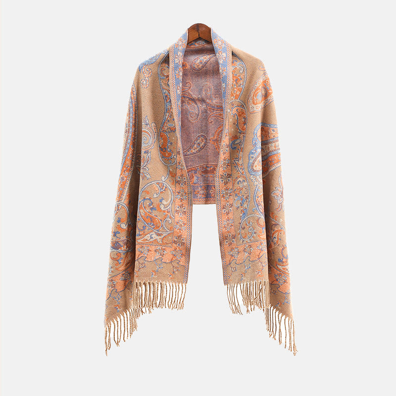 Tibetan Cashew Flower Tassel Shawl Fall Winter Cozy Travel Scarf Wrap