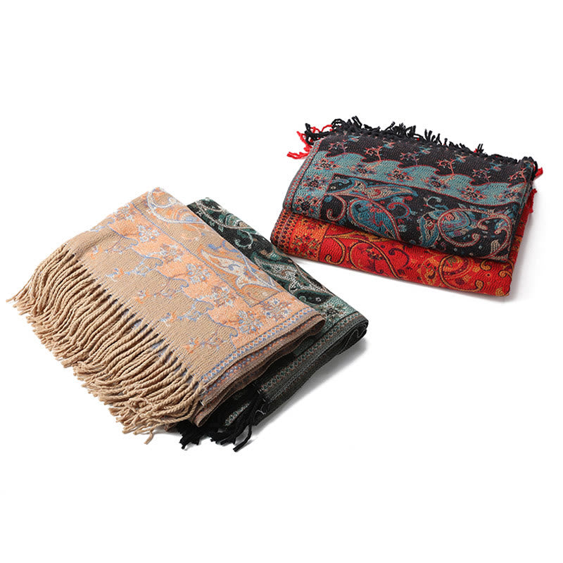 Tibetan Cashew Flower Tassel Shawl Fall Winter Cozy Travel Scarf Wrap