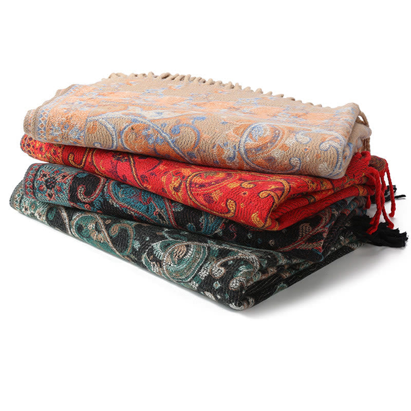 Tibetan Cashew Flower Tassel Shawl Fall Winter Cozy Travel Scarf Wrap