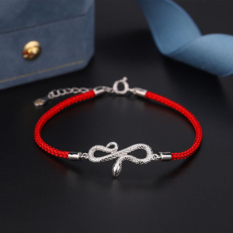 Braided Red String & 999 Sterling Silver Snake Zodiac Bracelet