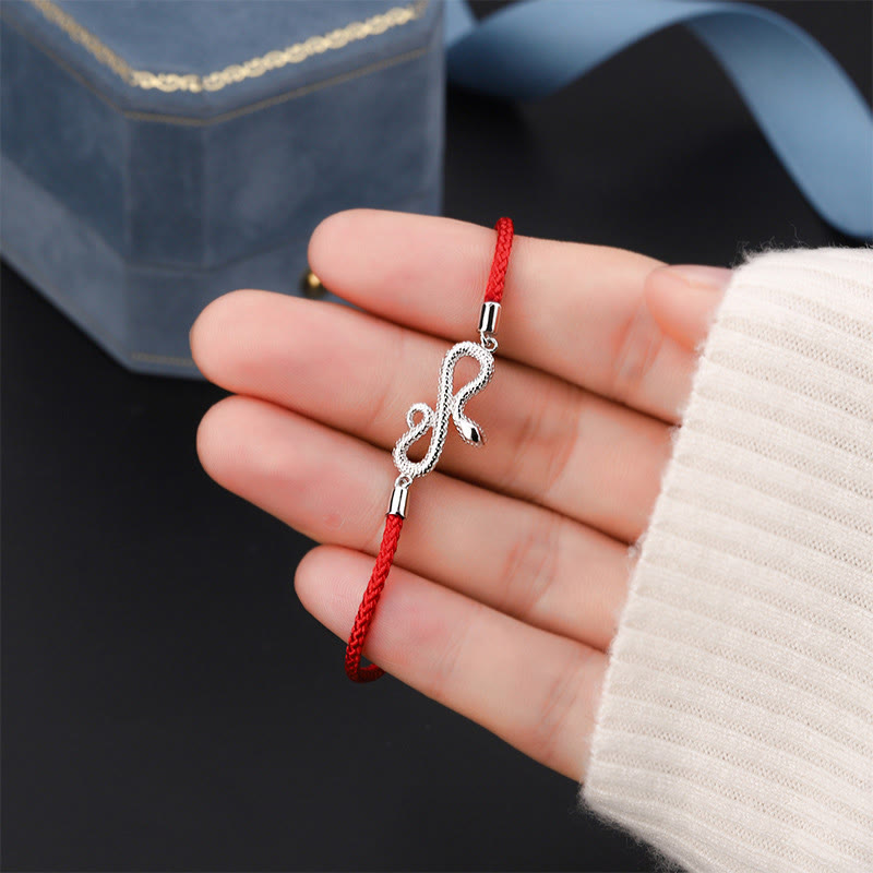 Braided Red String & 999 Sterling Silver Snake Zodiac Bracelet