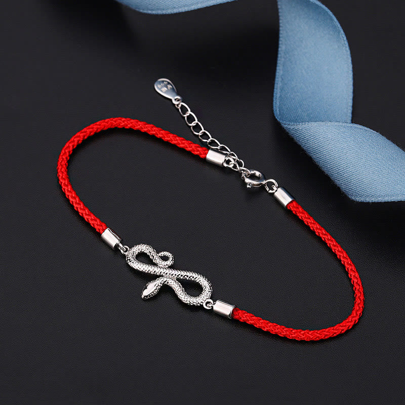 Braided Red String & 999 Sterling Silver Snake Zodiac Bracelet