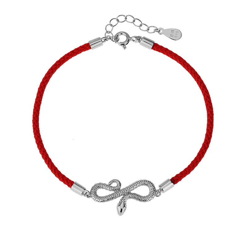 Braided Red String & 999 Sterling Silver Snake Zodiac Bracelet