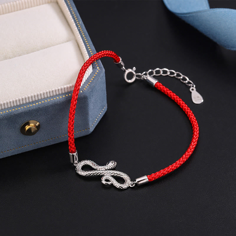Braided Red String & 999 Sterling Silver Snake Zodiac Bracelet
