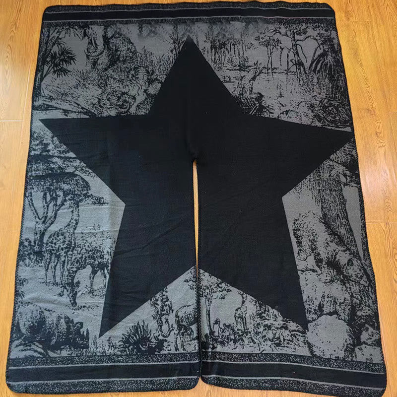 Black Gray Sika Deer Animal Forest Double-sided Shawl Fall Winter Warm Scarf Wrap