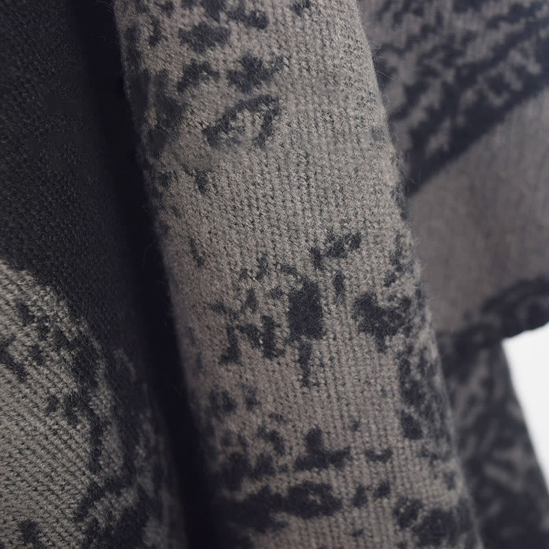 Black Gray Sika Deer Animal Forest Double-sided Shawl Fall Winter Warm Scarf Wrap