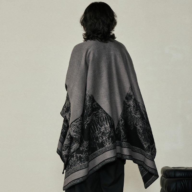 Black Gray Sika Deer Animal Forest Double-sided Shawl Fall Winter Warm Scarf Wrap