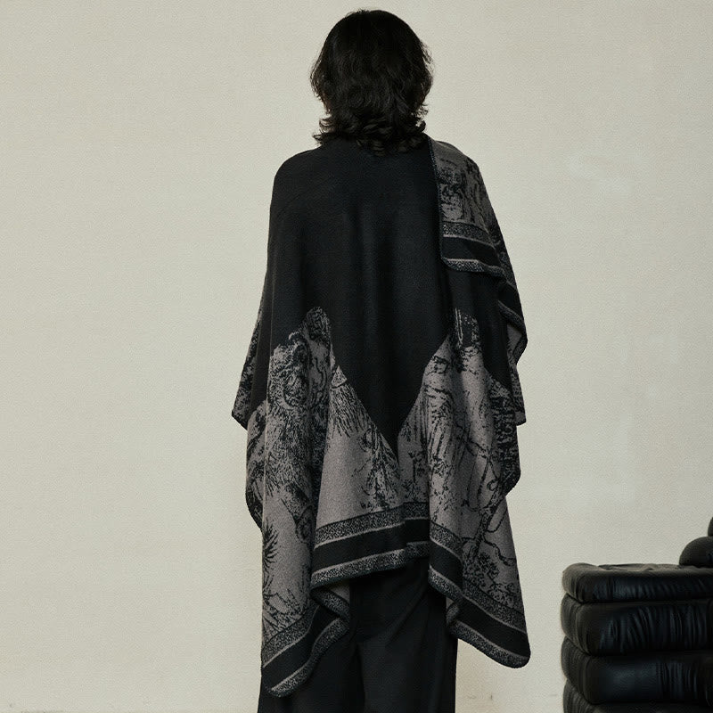 Black Gray Sika Deer Animal Forest Double-sided Shawl Fall Winter Warm Scarf Wrap