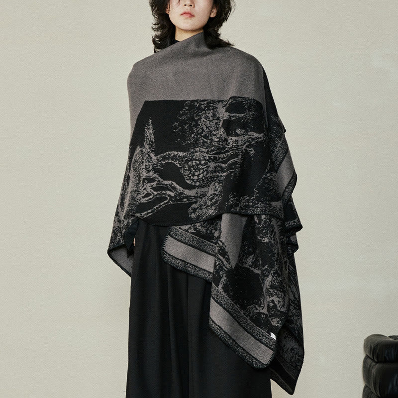 Black Gray Sika Deer Animal Forest Double-sided Shawl Fall Winter Warm Scarf Wrap