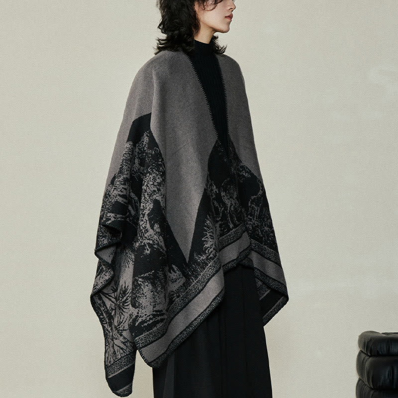 Black Gray Sika Deer Animal Forest Double-sided Shawl Fall Winter Warm Scarf Wrap