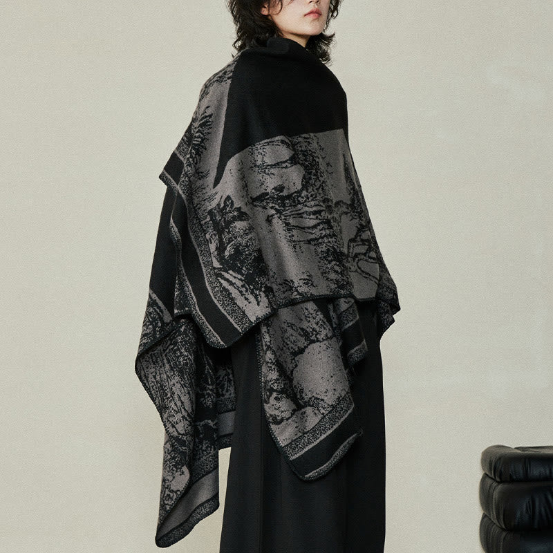Black Gray Sika Deer Animal Forest Double-sided Shawl Fall Winter Warm Scarf Wrap