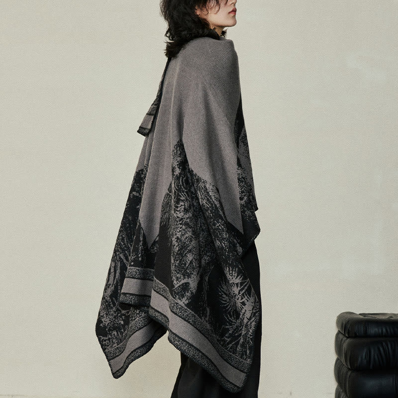 Black Gray Sika Deer Animal Forest Double-sided Shawl Fall Winter Warm Scarf Wrap