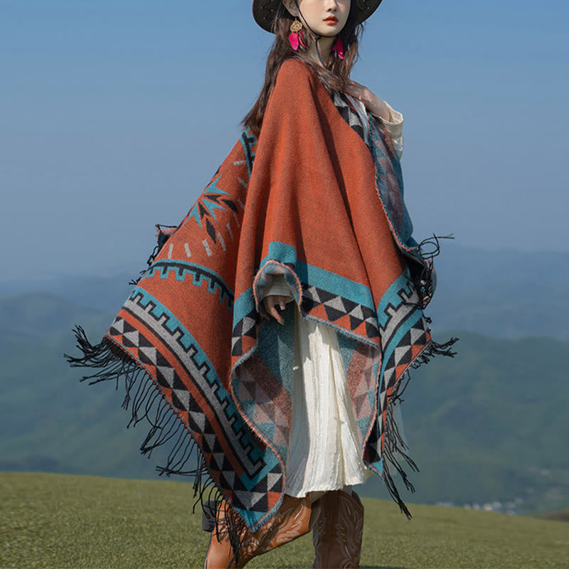 Tactile Knit Geometric Pattern Meditation Tibetan Shawl Wrap