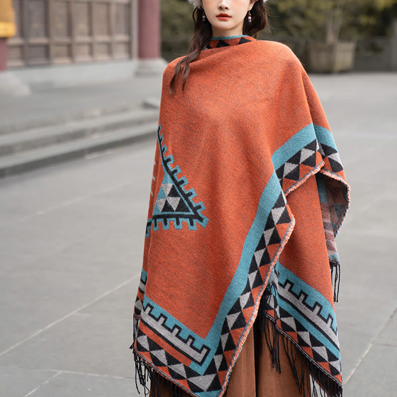 Tactile Knit Geometric Pattern Meditation Tibetan Shawl Wrap