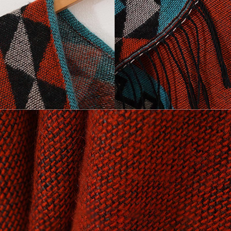 Tactile Knit Geometric Pattern Meditation Tibetan Shawl Wrap