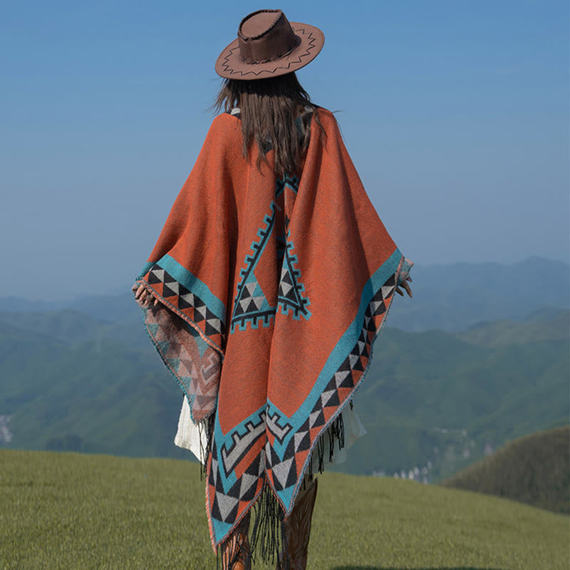 Tactile Knit Geometric Pattern Meditation Tibetan Shawl Wrap