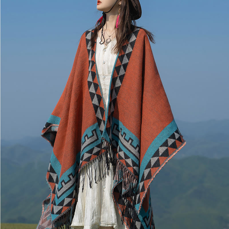 Tactile Knit Geometric Pattern Meditation Tibetan Shawl Wrap