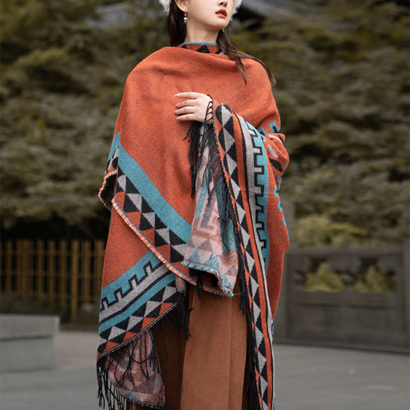 Tactile Knit Geometric Pattern Meditation Tibetan Shawl Wrap