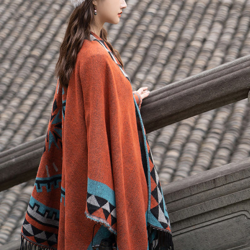 Tactile Knit Geometric Pattern Meditation Tibetan Shawl Wrap