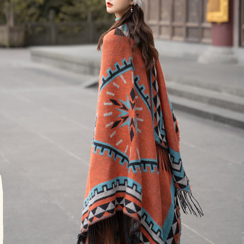 Tactile Knit Geometric Pattern Meditation Tibetan Shawl Wrap