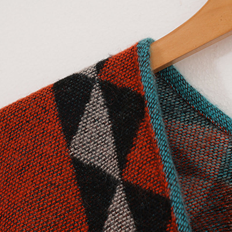 Tactile Knit Geometric Pattern Meditation Tibetan Shawl Wrap