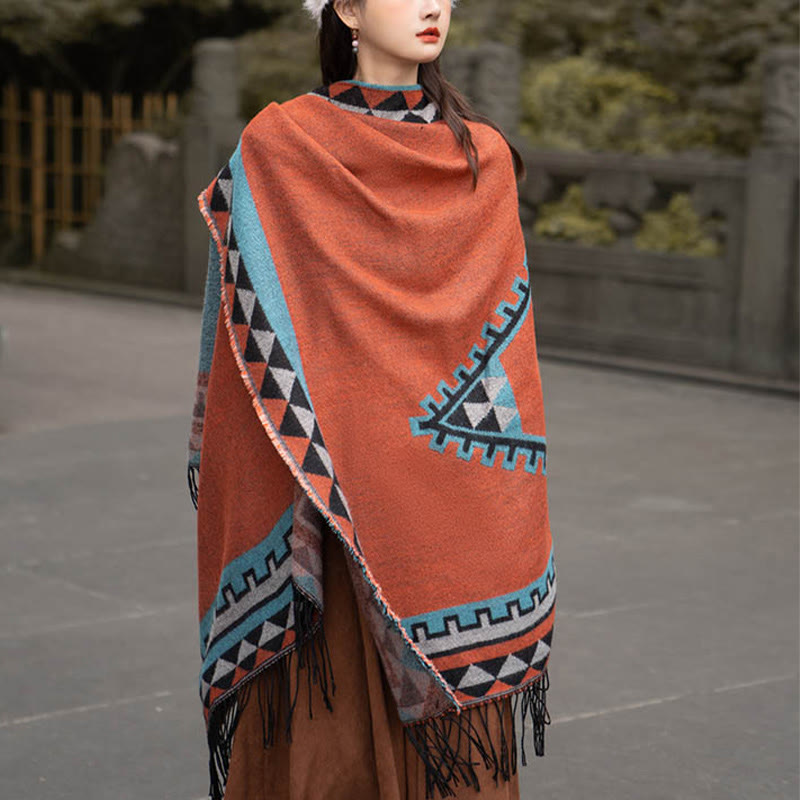 Tactile Knit Geometric Pattern Meditation Tibetan Shawl Wrap