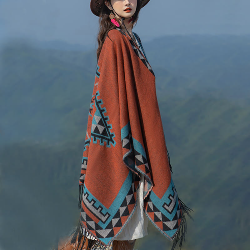 Tactile Knit Geometric Pattern Meditation Tibetan Shawl Wrap