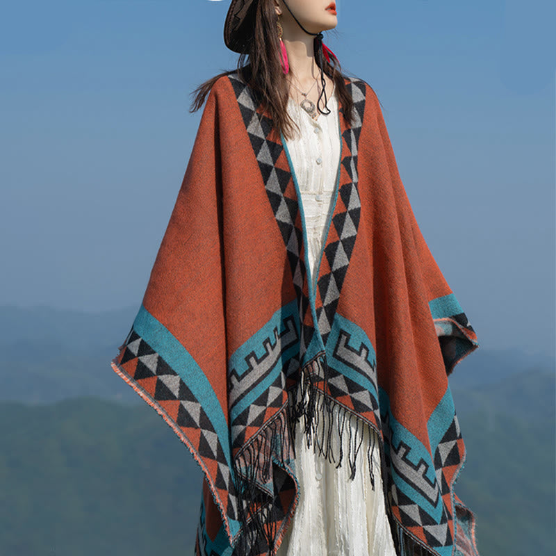 Tactile Knit Geometric Pattern Meditation Tibetan Shawl Wrap