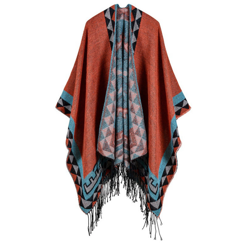 Tactile Knit Geometric Pattern Meditation Tibetan Shawl Wrap