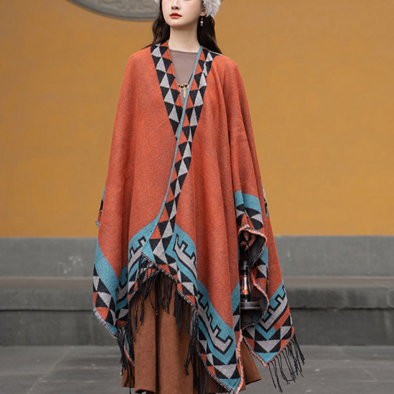 Tactile Knit Geometric Pattern Meditation Tibetan Shawl Wrap